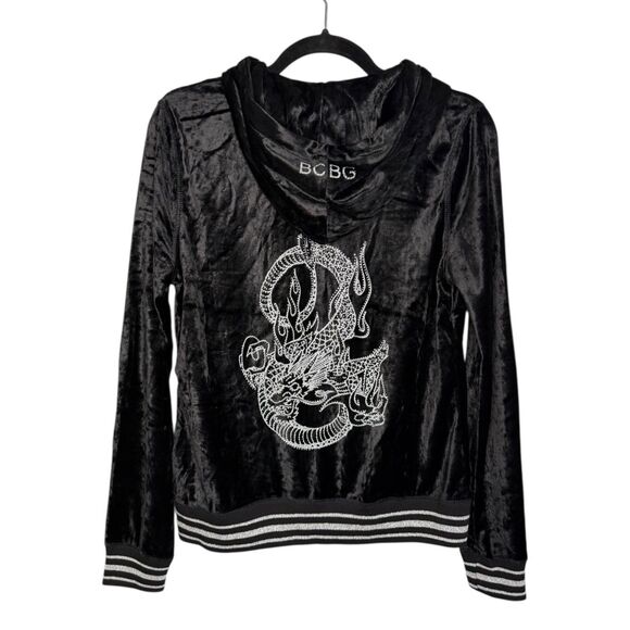 BCBG Maxazria Women’s Large Velour Tracksuit Black Matching Set Rhinestones Y2K - Picture 4 of 12